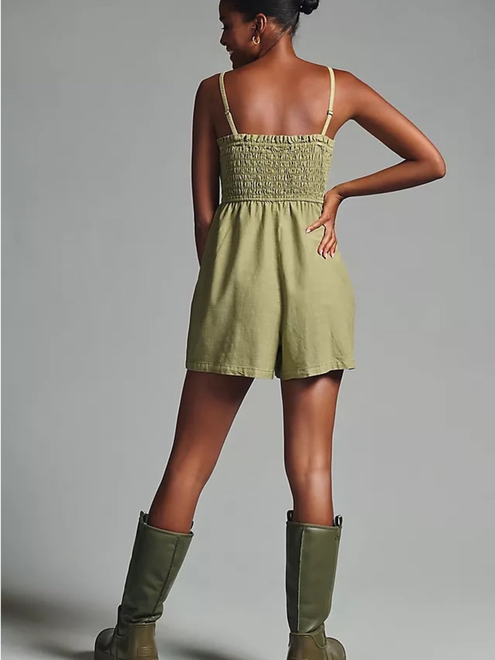 ANTHROPOLOGIE Pilco Smocked Sleeveless Romper In Green - Picture 3 of 8